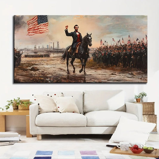 Hign-concerned Abraham Lincoln Flag Poster Pine Wood Frame
