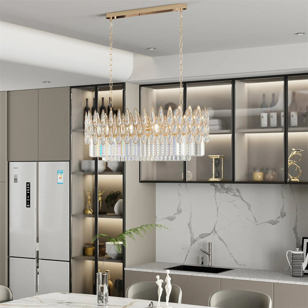 Vrygle Luxury Rectangle Crystal Chandelier Lamp Raindrop
