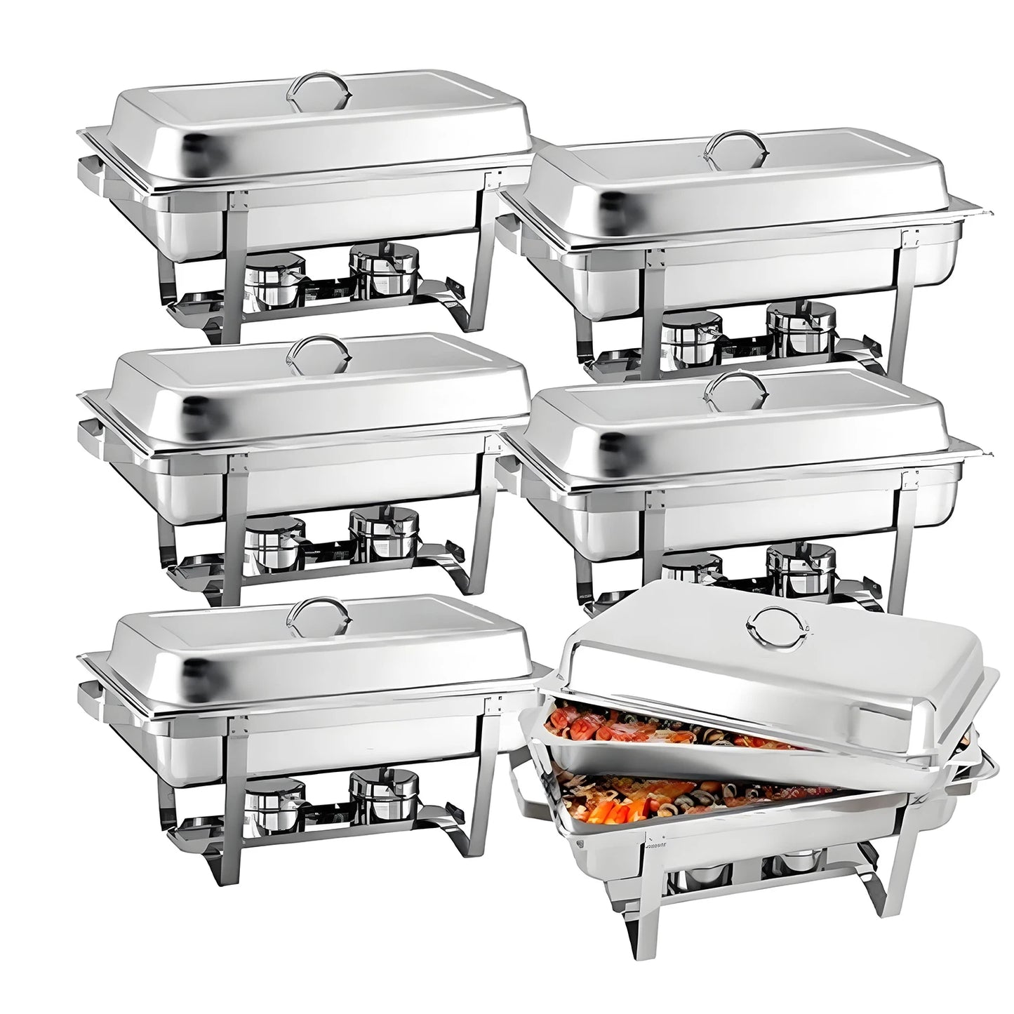 2/4/6/ Pack Rectangle Chafing Dish with Lid Holder Gas Fuel Can Food Pan Hotel Gardern Wedding Buffet Food Warmer Meal Plates