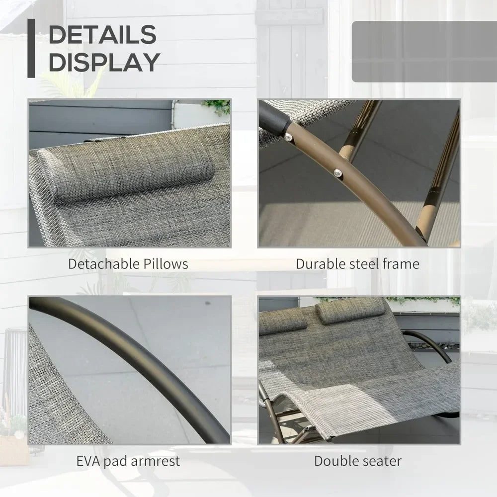 HUANZHUANG Outdoor Double Chaise Rocking Chair Day Bed