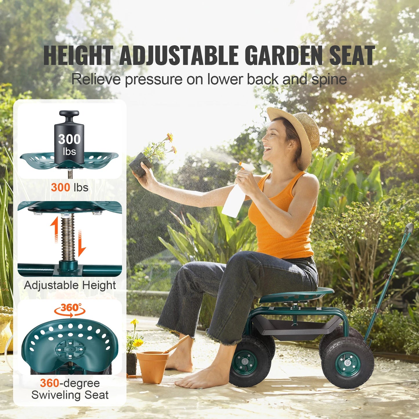 VEVOR Rolling Garden Cart With Seat And Wheels For Planting