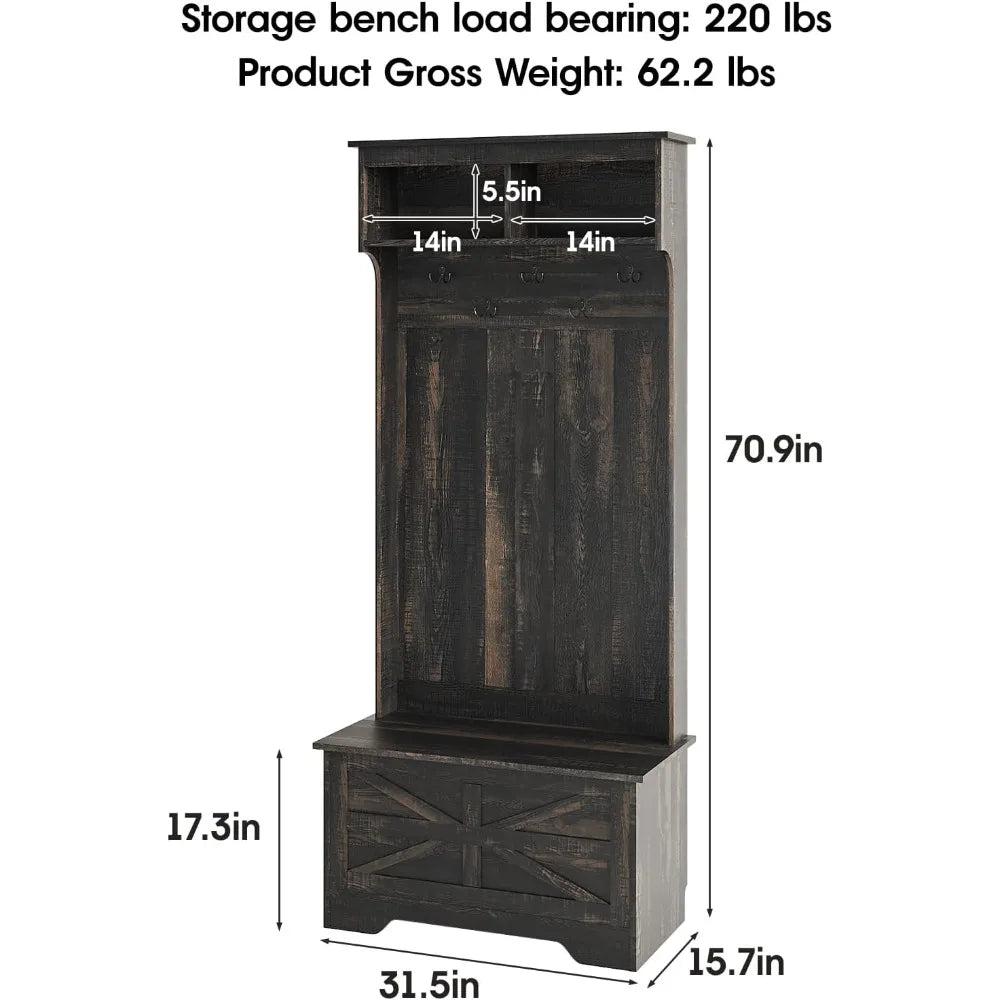 DAFIFY Hall Tree With Storage Bench 4 in 1 Coat Rack