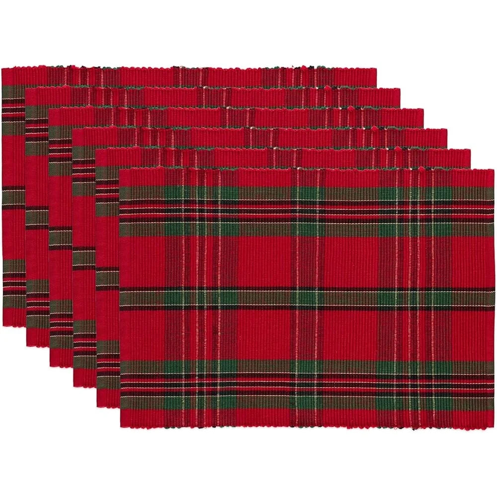 Warm Welcome Decor Farmhouse Christmas Plaid Placemats Set