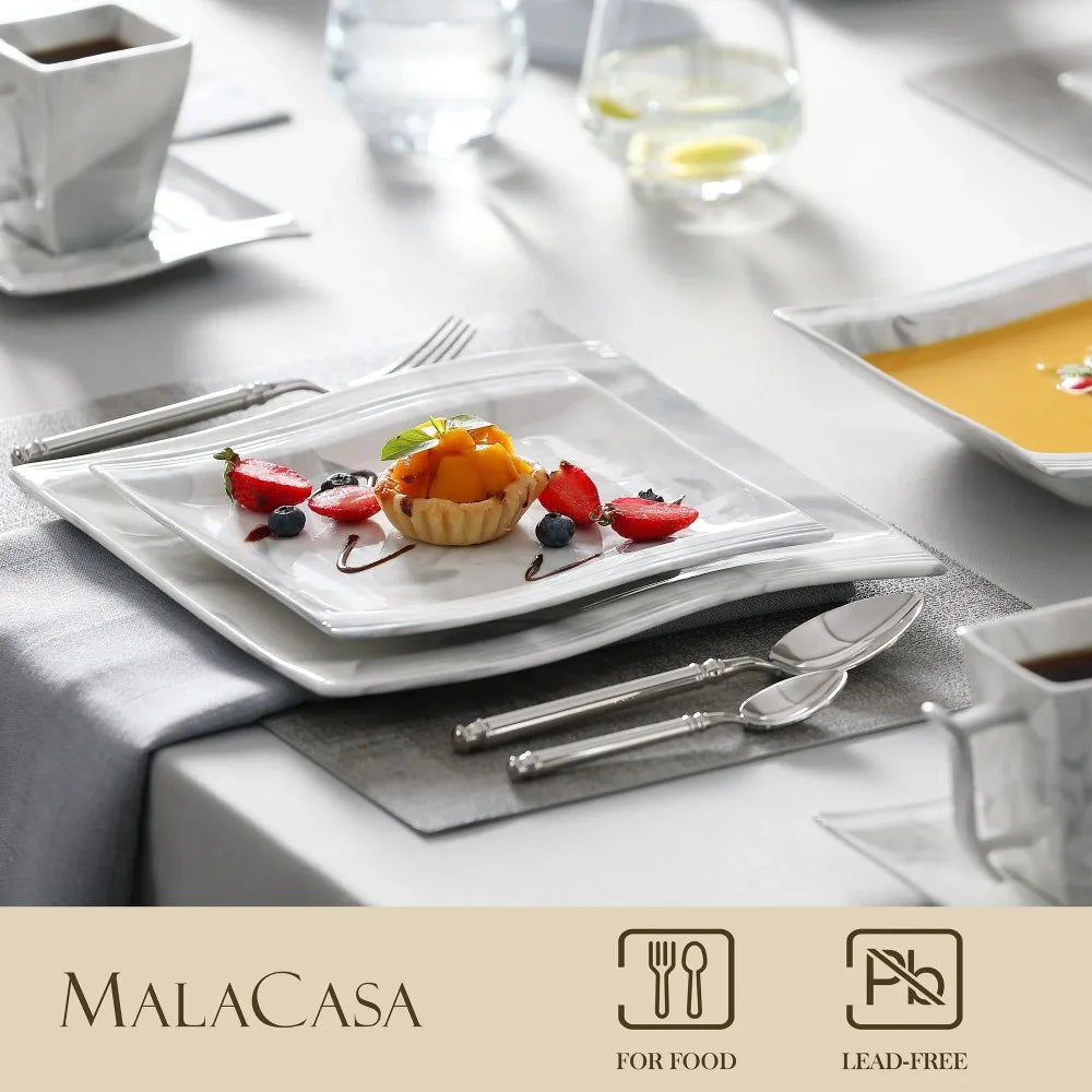 MALACASA FLORA Marble Porcelain Dinnerware Set 30 Piece Tableware with 6PCS Dinner Plate Dessert Plate Soup Plate Cups