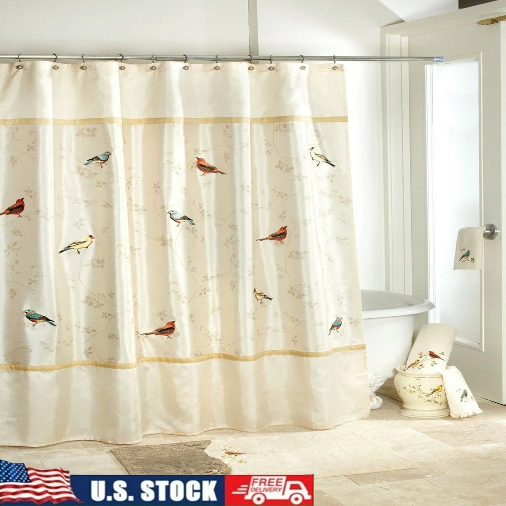 Durable Polyester Gilded Birds Shower Curtain Colorful Bird Motif Waterproof Bathroom Decor 70x72 Inches Fashionable Design
