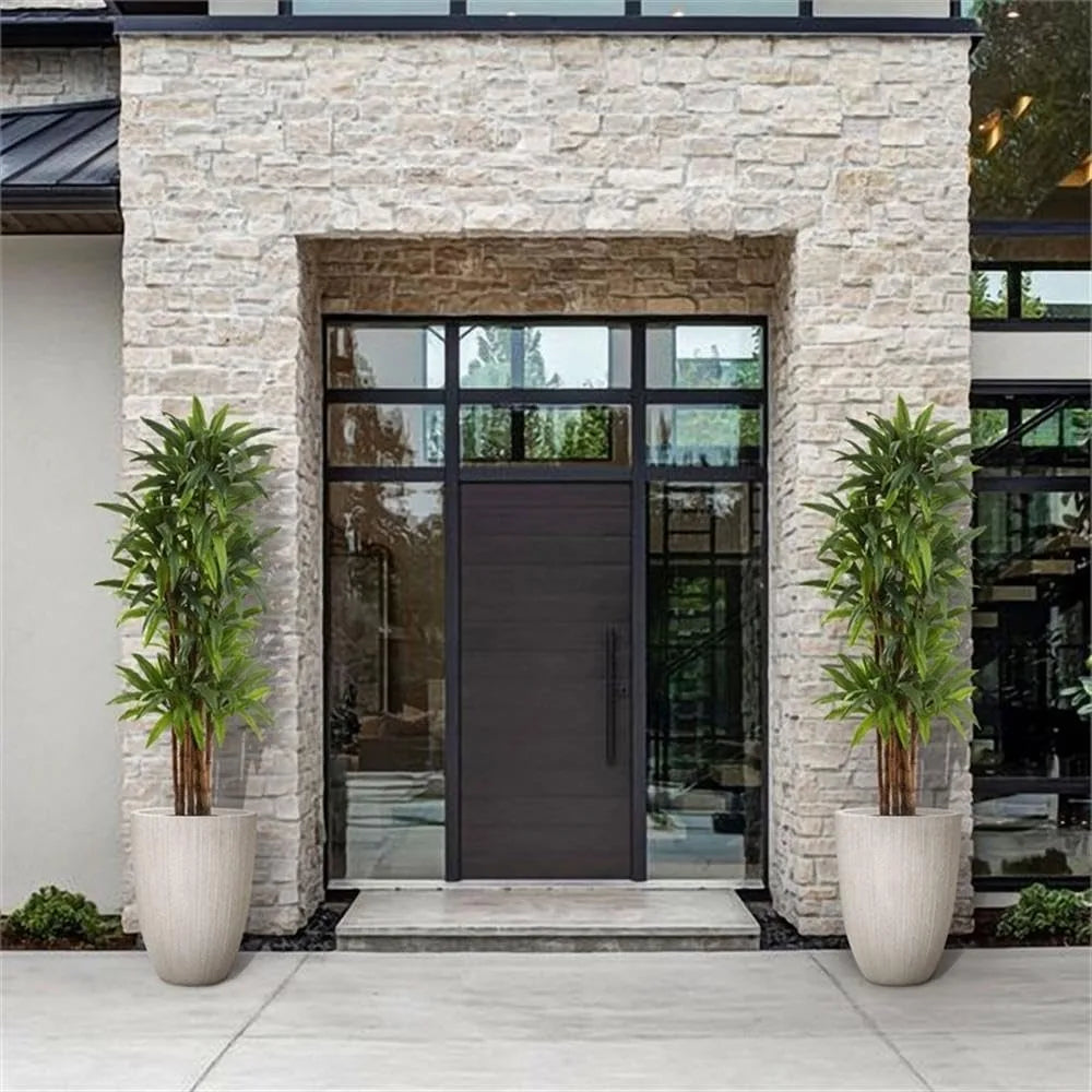 Warm Welcome Decor Set 2 Planters Modern Striped Concrete
