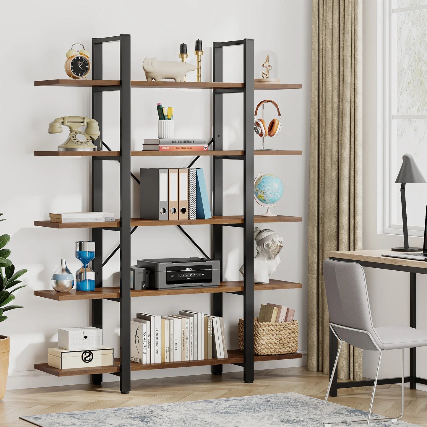 Tribesigns 5-Tier Bookshelf Vintage Industrial Style