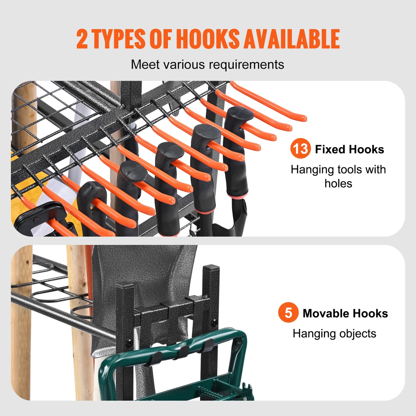 SucceBuy Garden Tool Organizer Rack With Hooks And Wheels