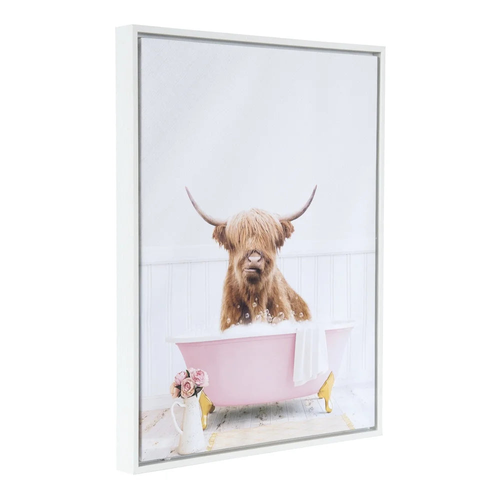 Highland Cow Framed Canvas Art Cute Wall Decor Gift Idea