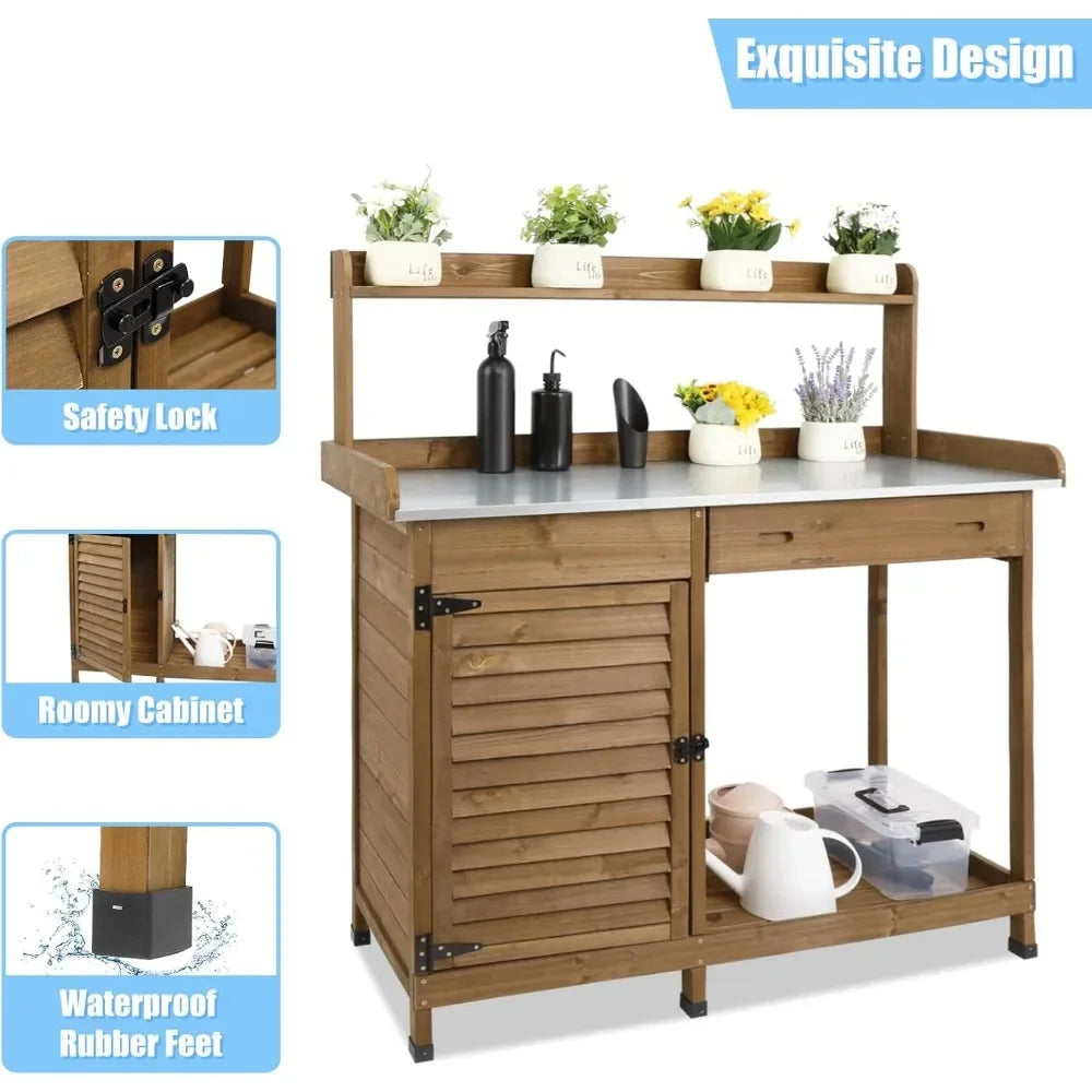 Angduo Outdoor Potting Bench Waterproof Wooden Work Table