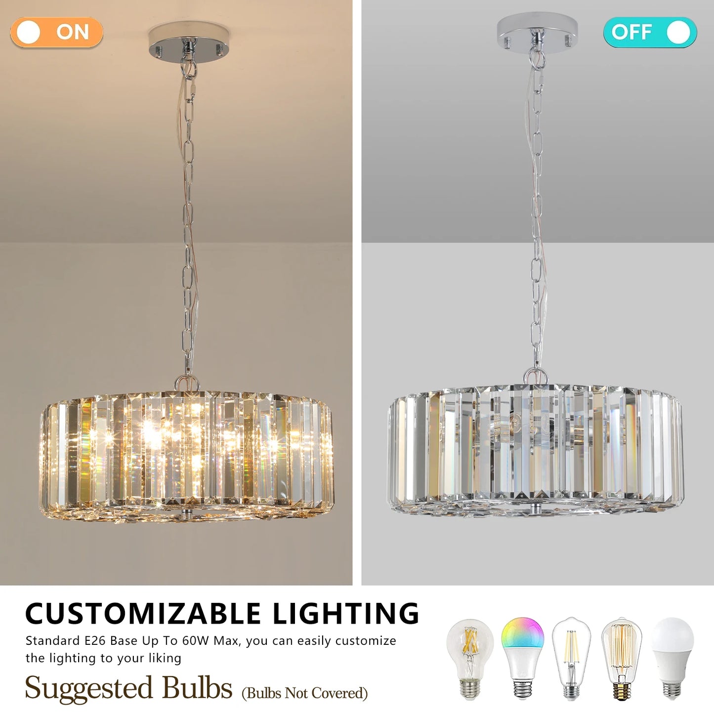 ARLGSITE Four Light Modern K9 Crystal Chandelier Pendant