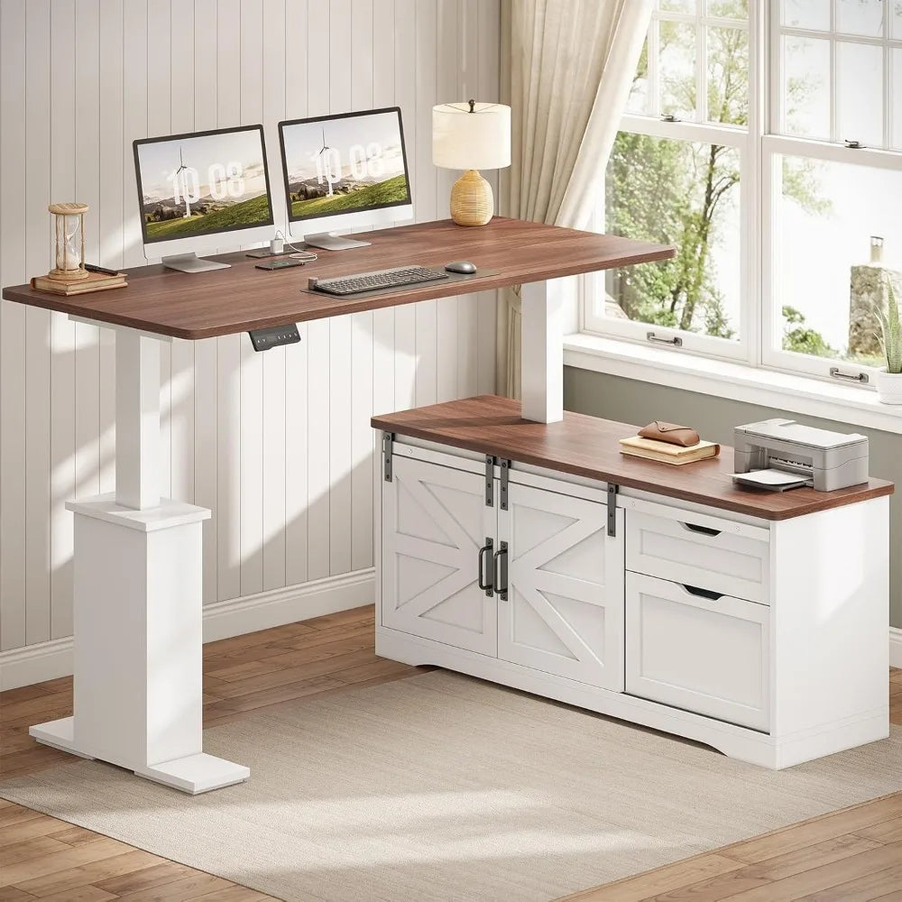 Farmhouse L Shaped Standing Desk, 55 inch Height Adjustable Corner Desk