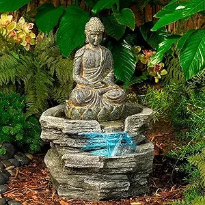 Universal Lighting And Decor Meditating Buddha Fountain