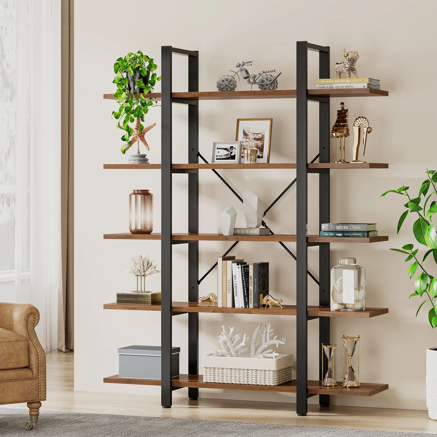 Tribesigns 5-Tier Bookshelf Vintage Industrial Style