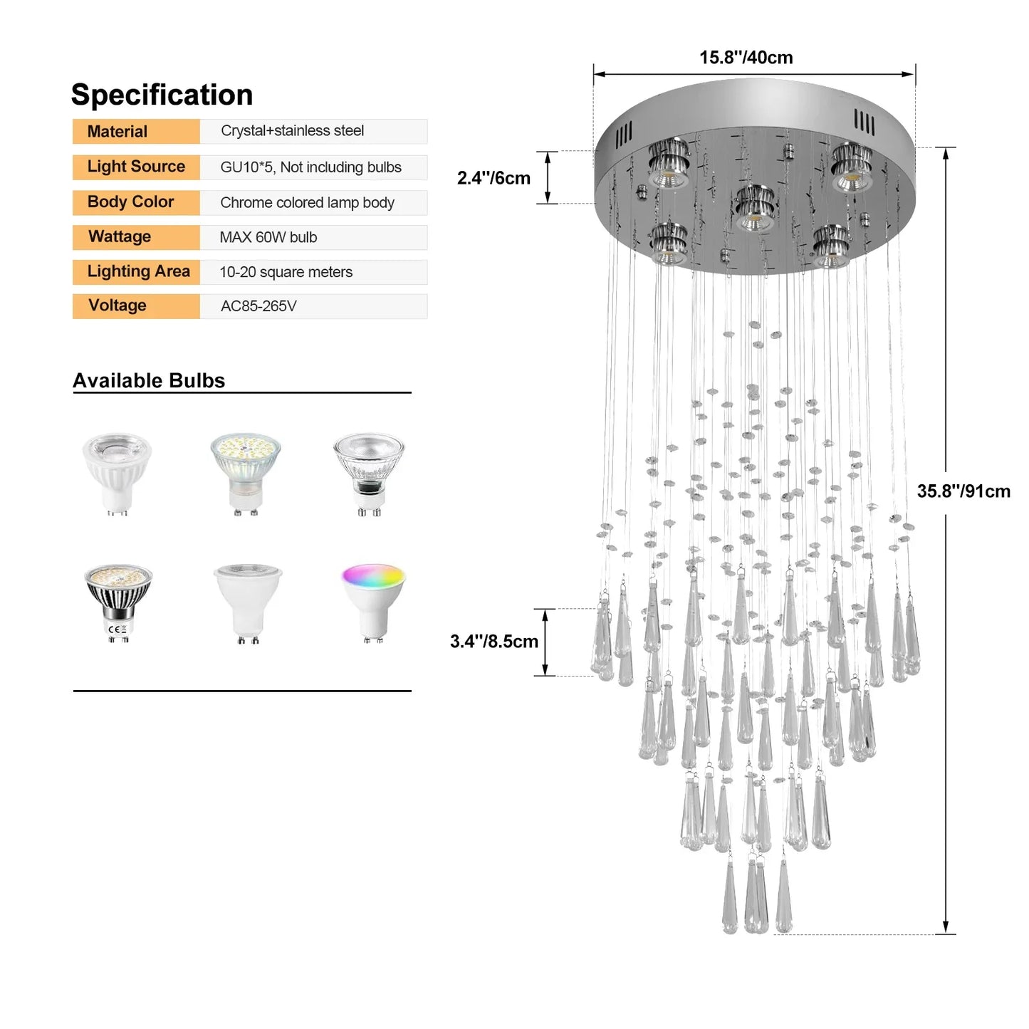 GreeLustr Crystal Droplight Led Pendant Light Chandelier