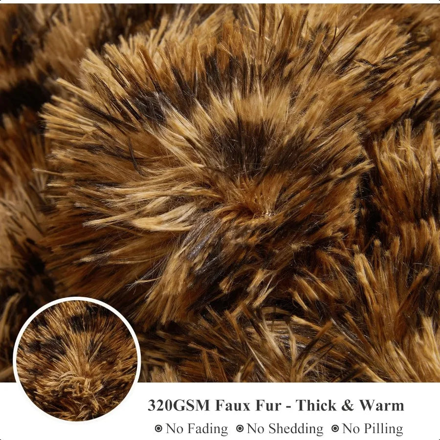 Guangdong Craft Of Weaving Leopard Print Faux Fur Throw Blanket Plush Decor Soft Cozy