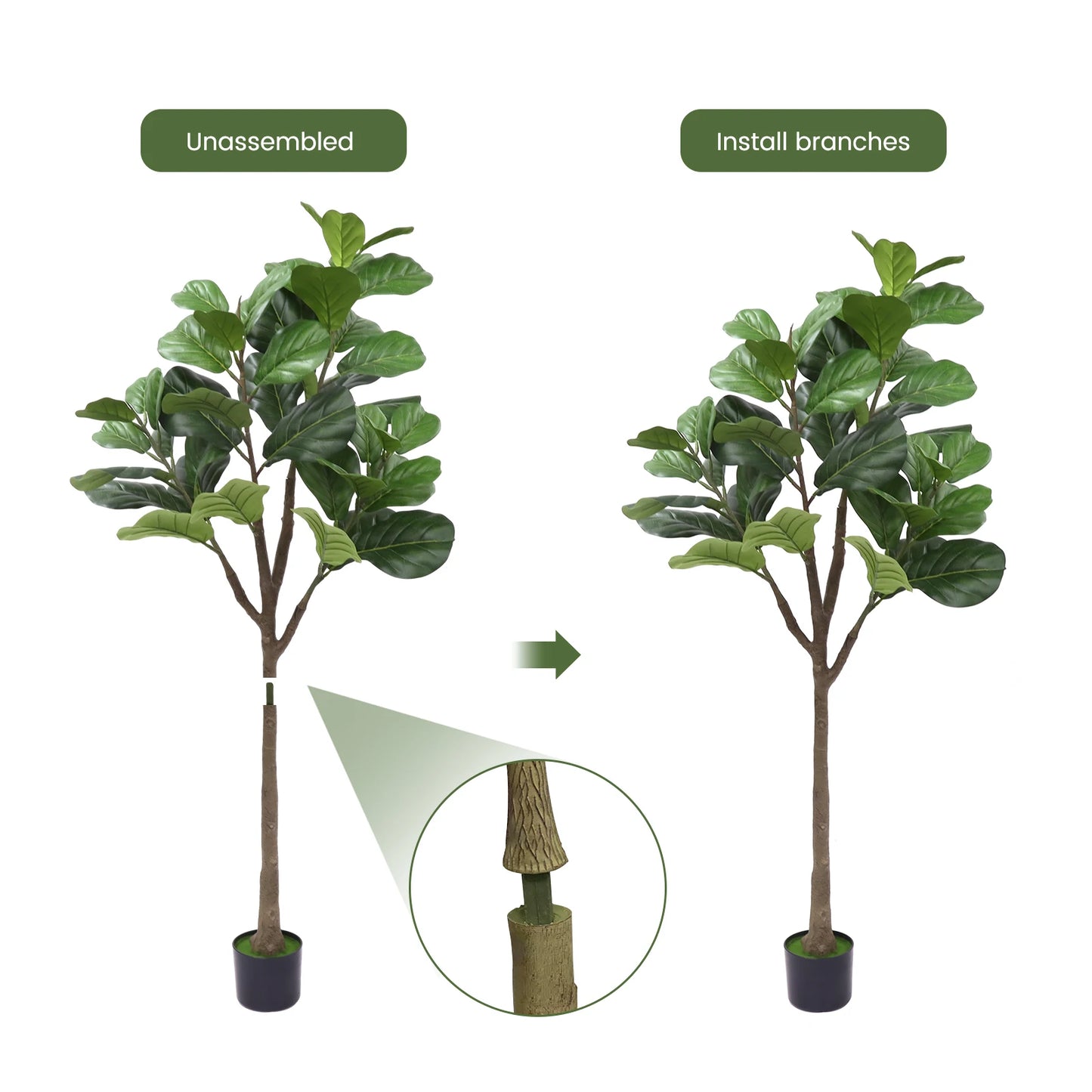 HiMIS Artificial Fiddle Leaf Fig Tree in Pot for Living