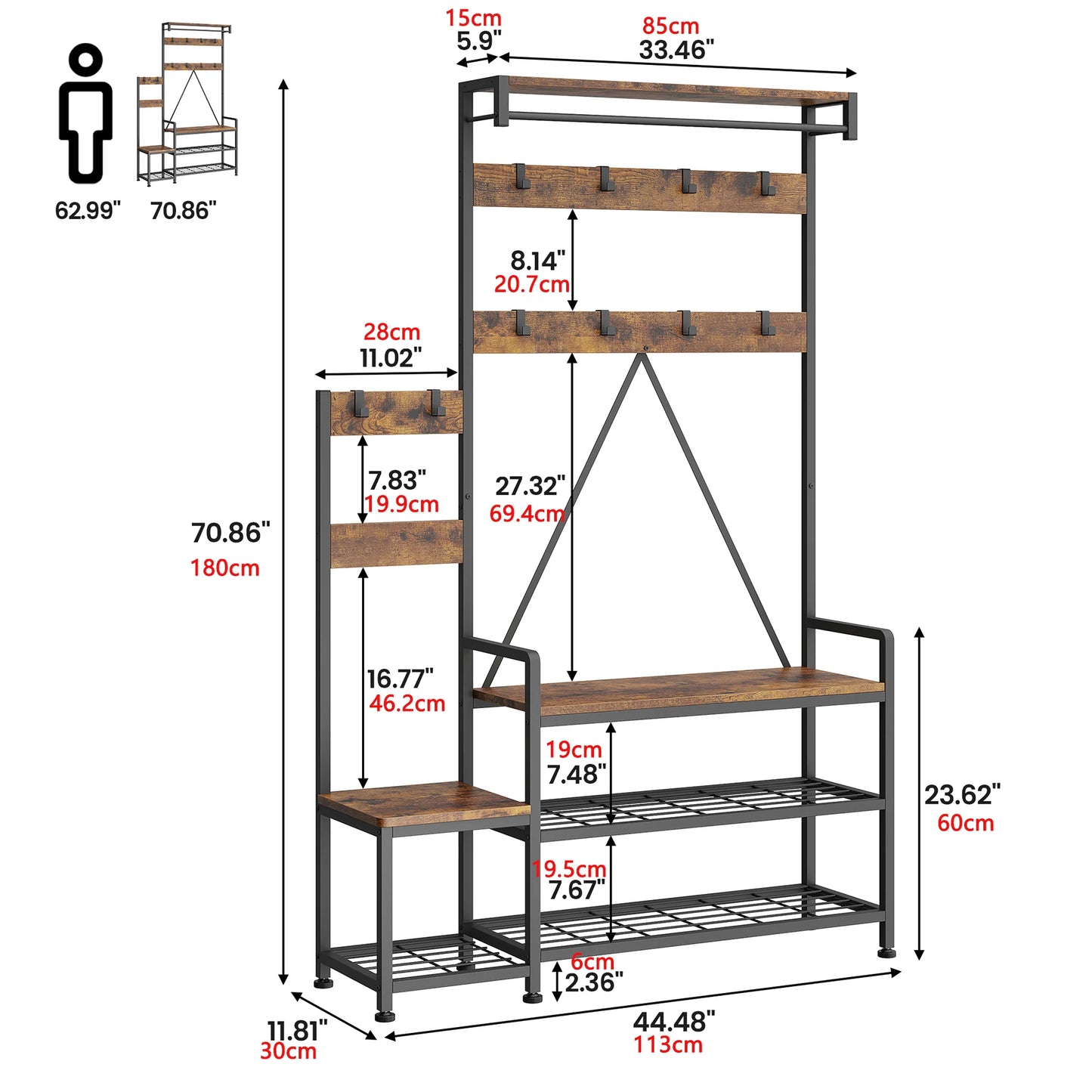 General Use Hall Tree With Shoe Storage Bench Coat Rack