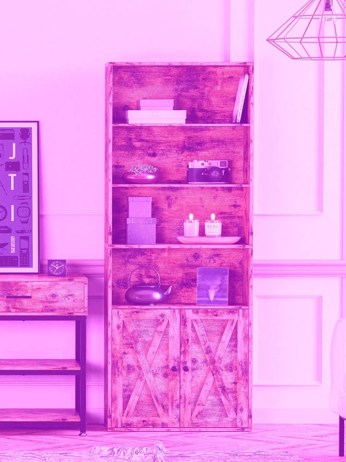 Ironck Durable Industrial Bookshelves Featuring Doors Floor Standing Six Shelves