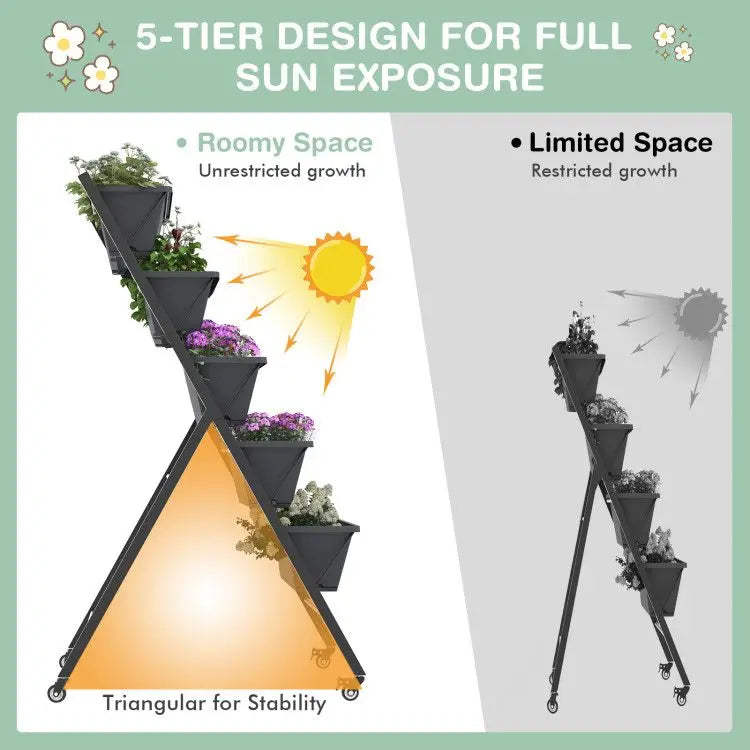 5-Tier Vertical Raised Garden Bed with Wheels and Boxes
