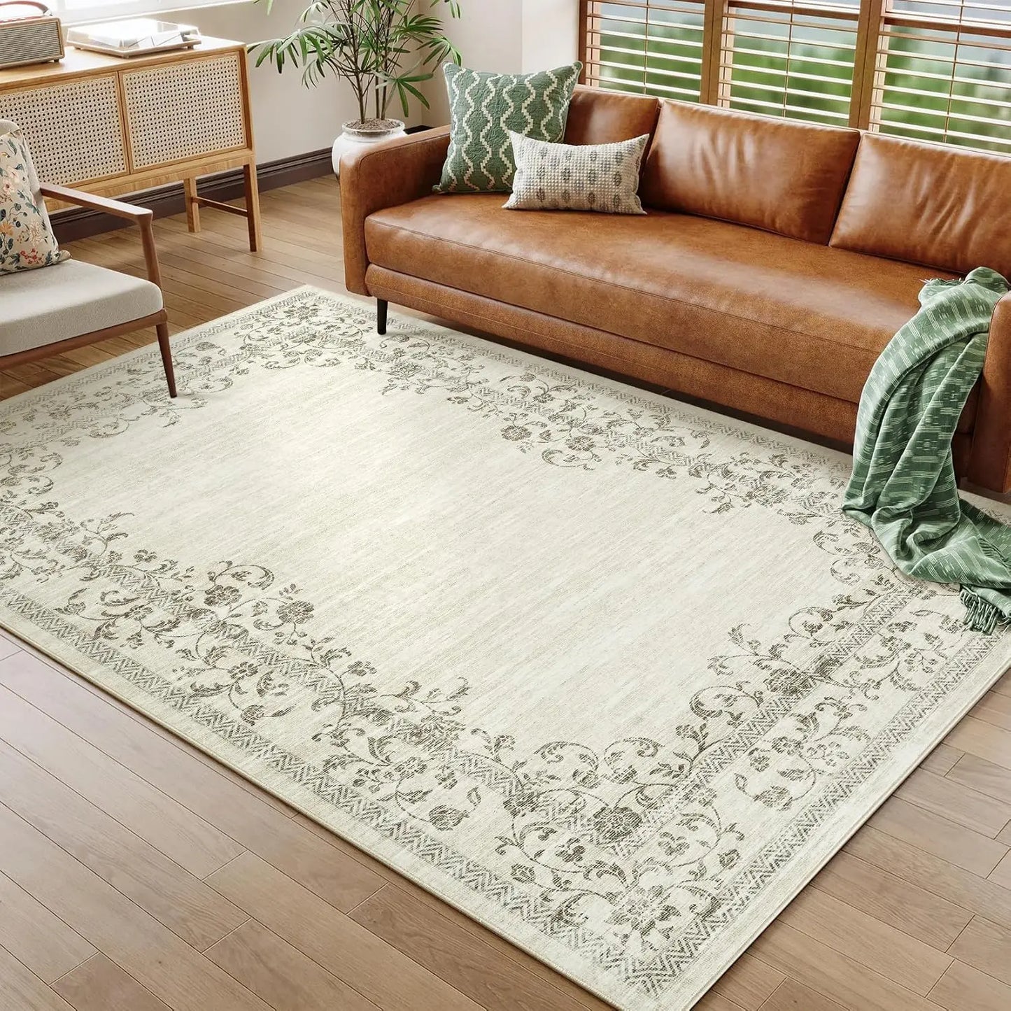 HiMISS Washable Floral Area Rug 100 Percent Polyester Living Room