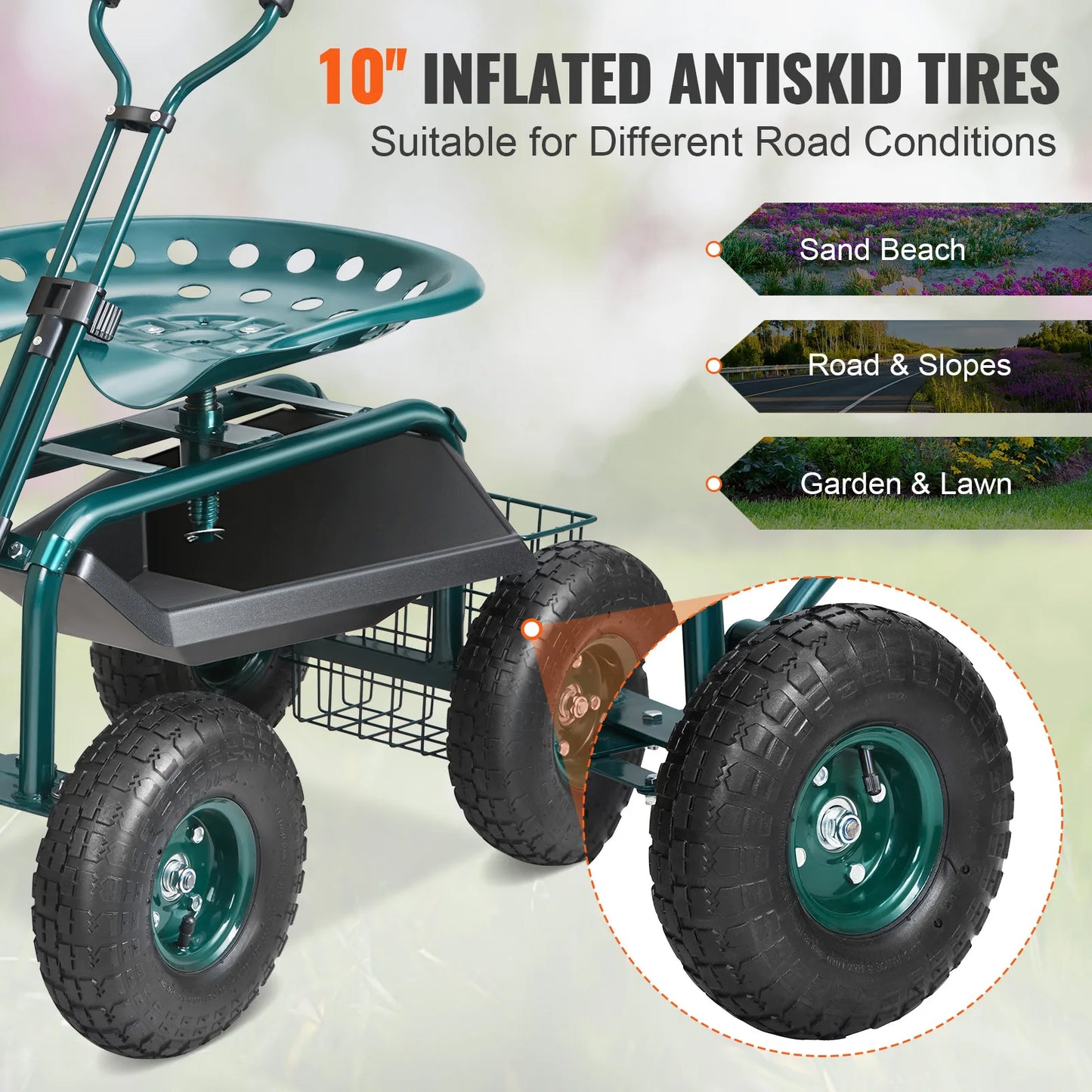 VEVOR Rolling Garden Cart With Seat And Wheels For Planting