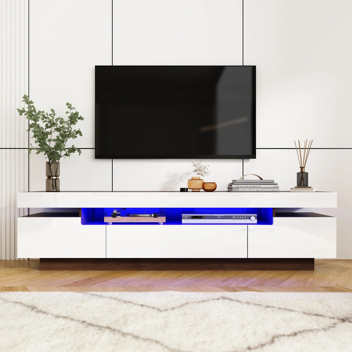 QiaoShiRen Modern LED TV Stand for Living Room Entertainment