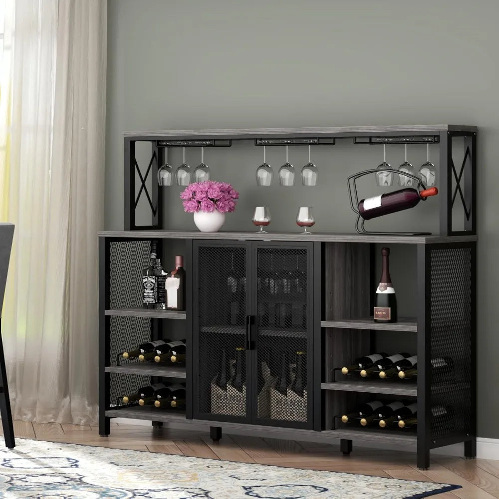 Color Bar Cabinet With Wine Rack And Glass Holder