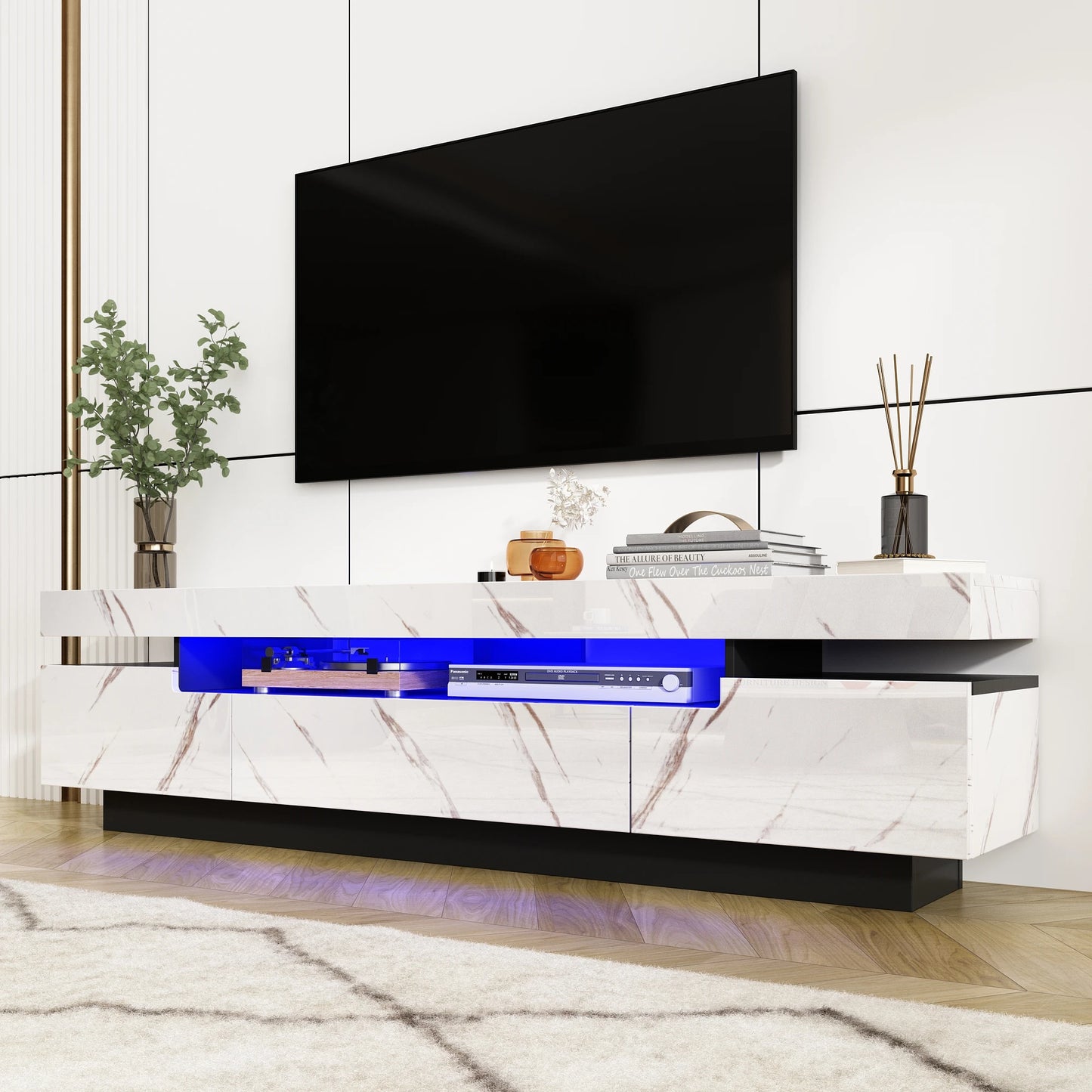 QiaoShiRen Modern LED TV Stand for Living Room Entertainment