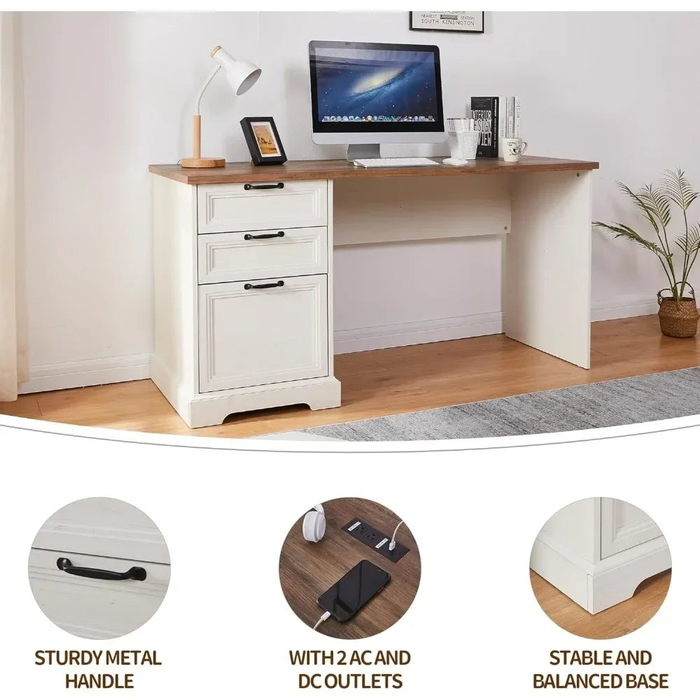 ANGDUO L Shaped Executive Desk With Adjustable File Cabinet