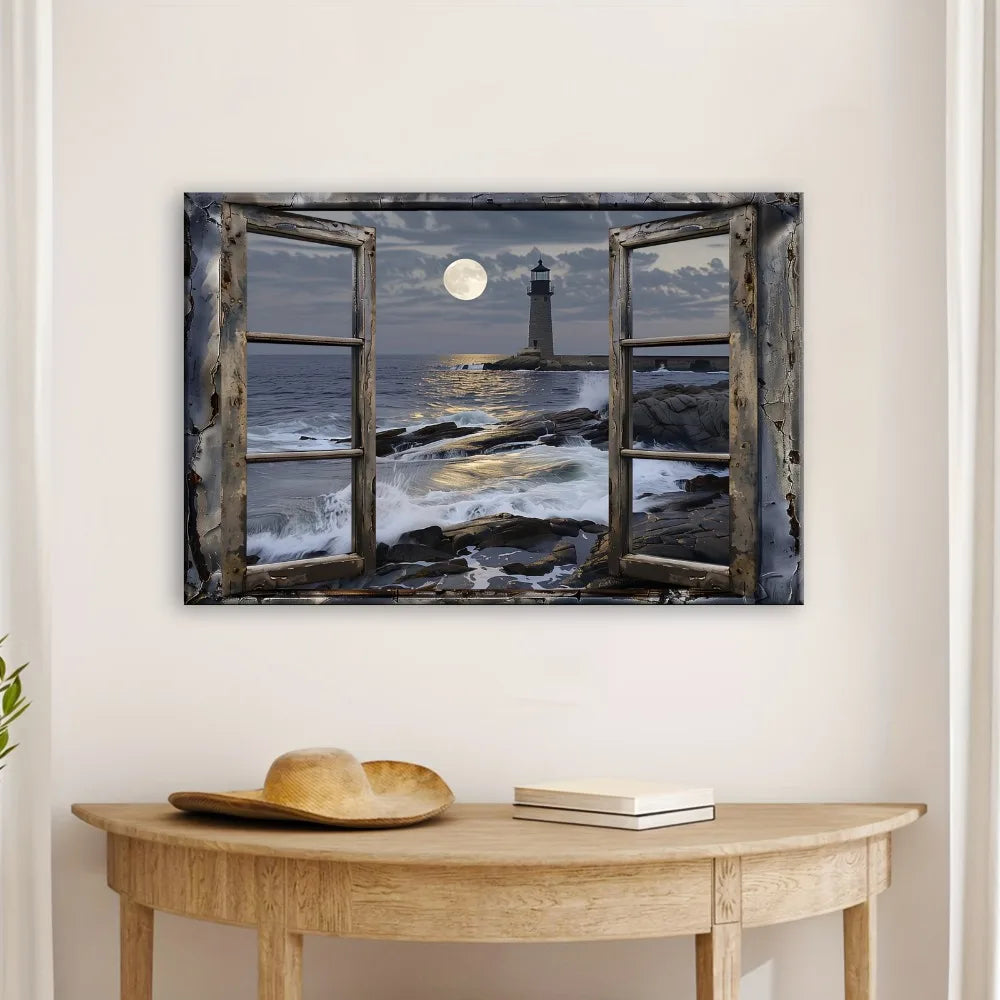 Hign Concerned Coastal Lighthouse Beach Scene Wall Art