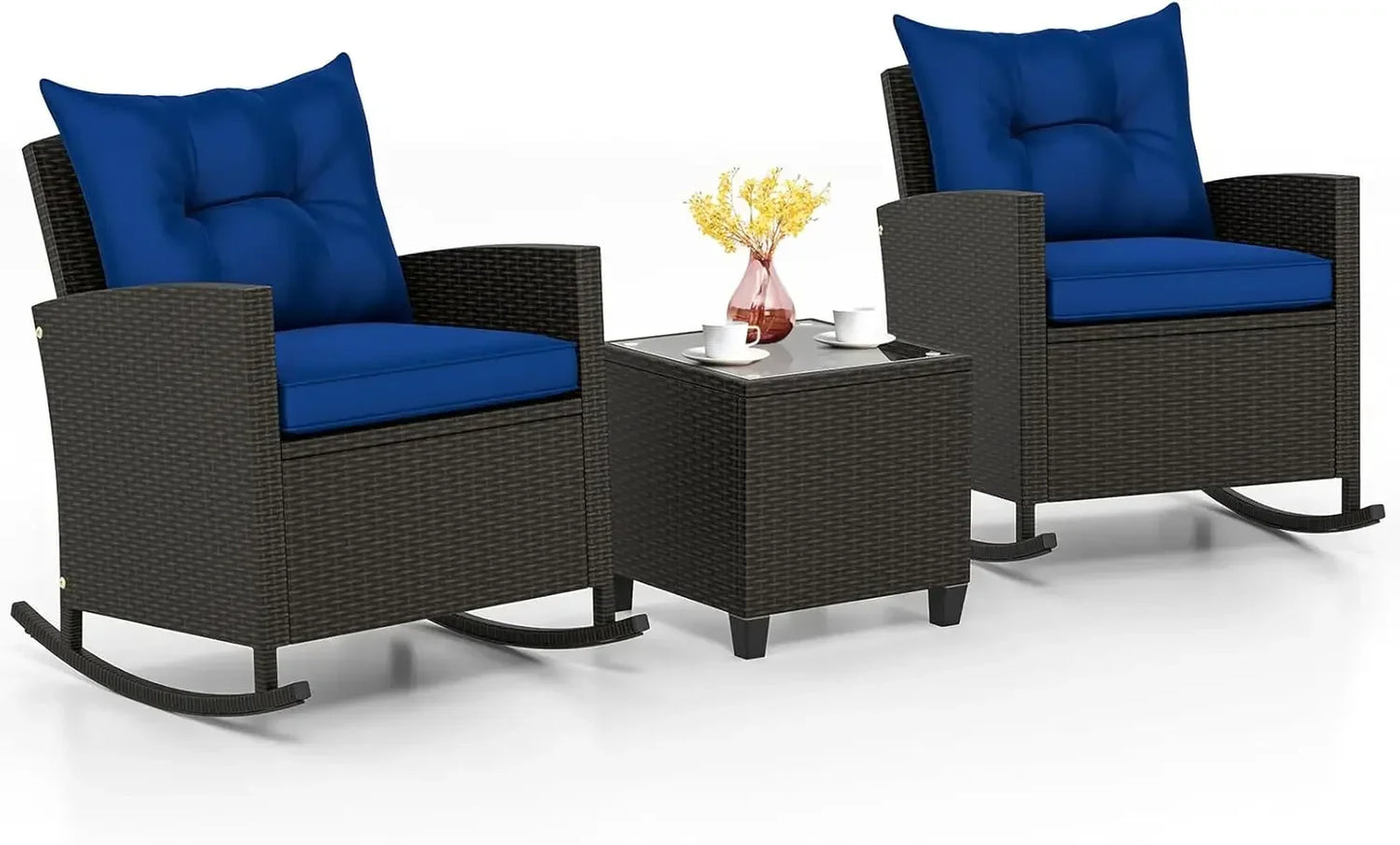 Angduo 3 Piece Patio Rocking Bistro Set Wicker Chairs