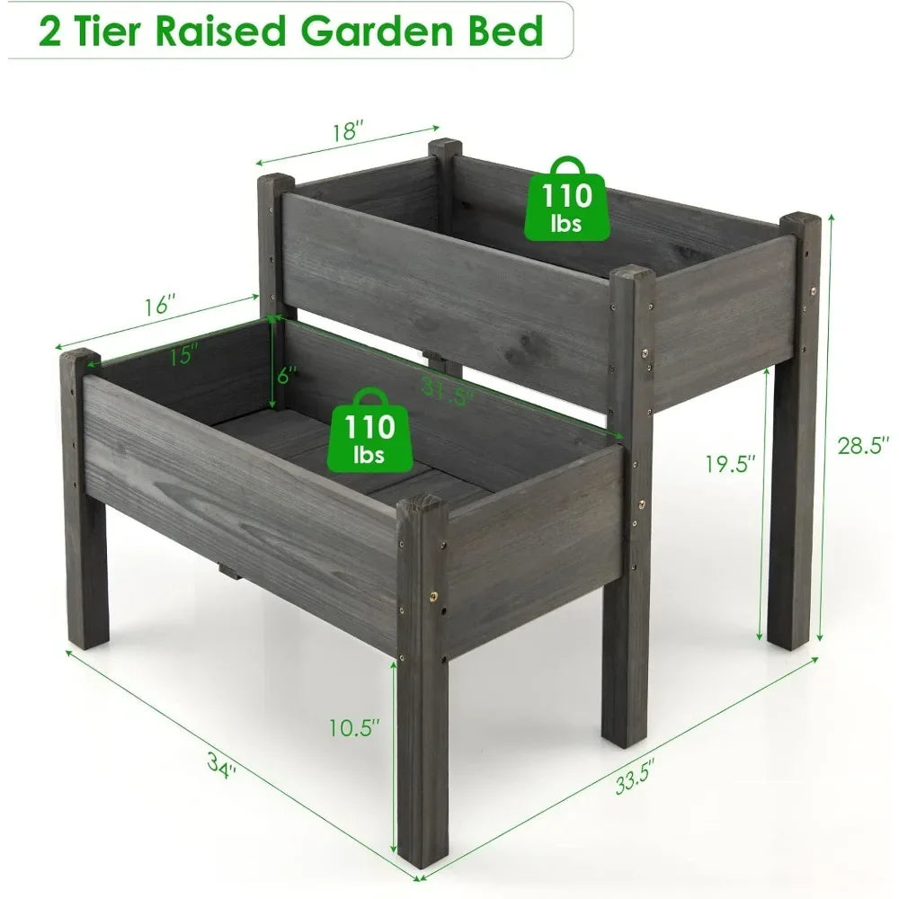 JIAOYING Two Tier Raised Garden Bed Fir Wood Planter