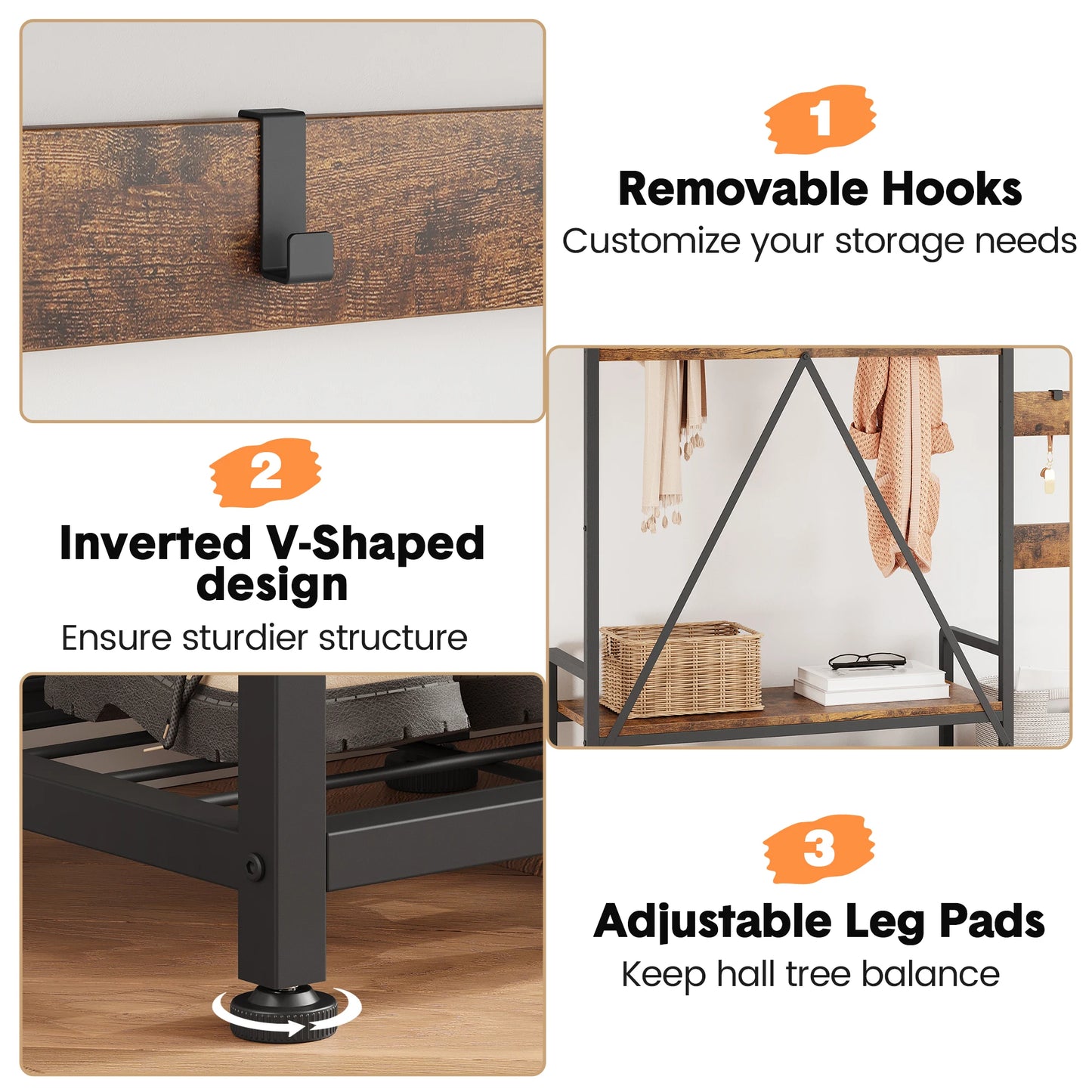 General Use Hall Tree With Shoe Storage Bench Coat Rack