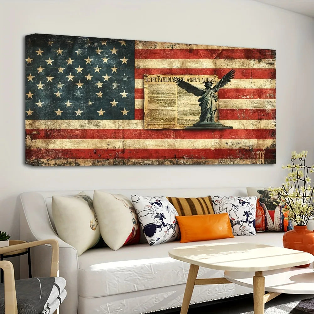 Hign Concerned Vintage American Flag Canvas Mural Decor