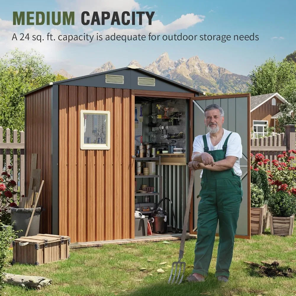 Outdoor Metal Garden Shed With Window Lockable Door