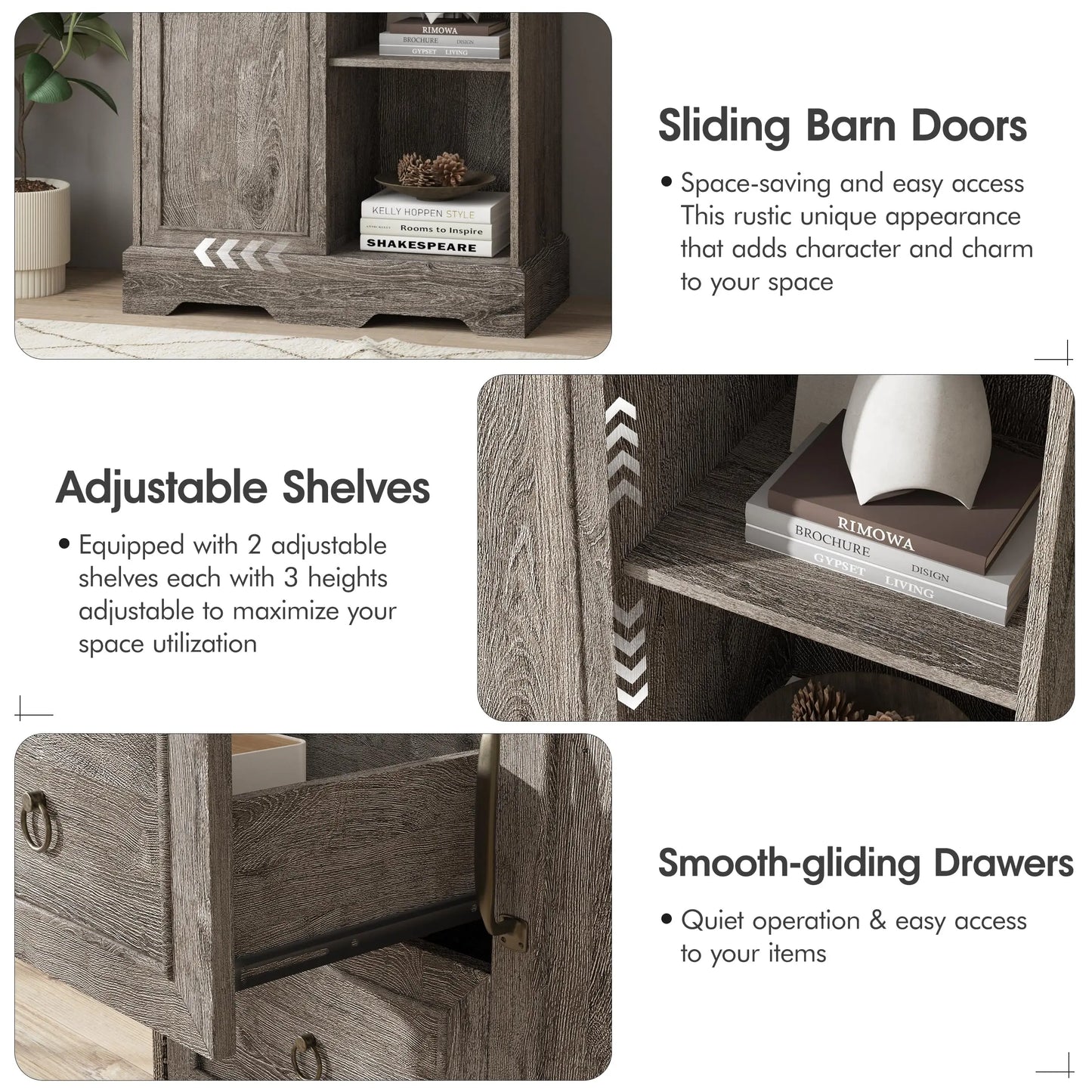 Vabches Dresser for Bedroom 5 Drawers Dresser Organizer Storage with Sliding Door 48" Chest of Drawers Farmhouse Wood Dresser