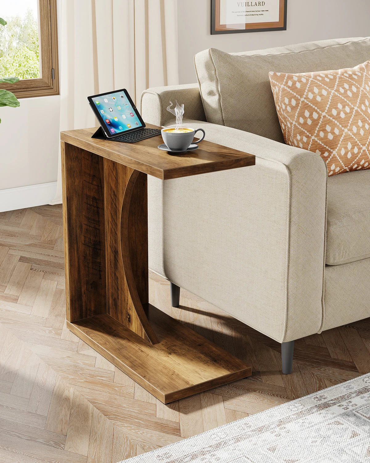 Tribesigns C-Shaped End Table, C Table for Sofa, Small Over Couch Tray, Side Table for Living Room, Bedroom