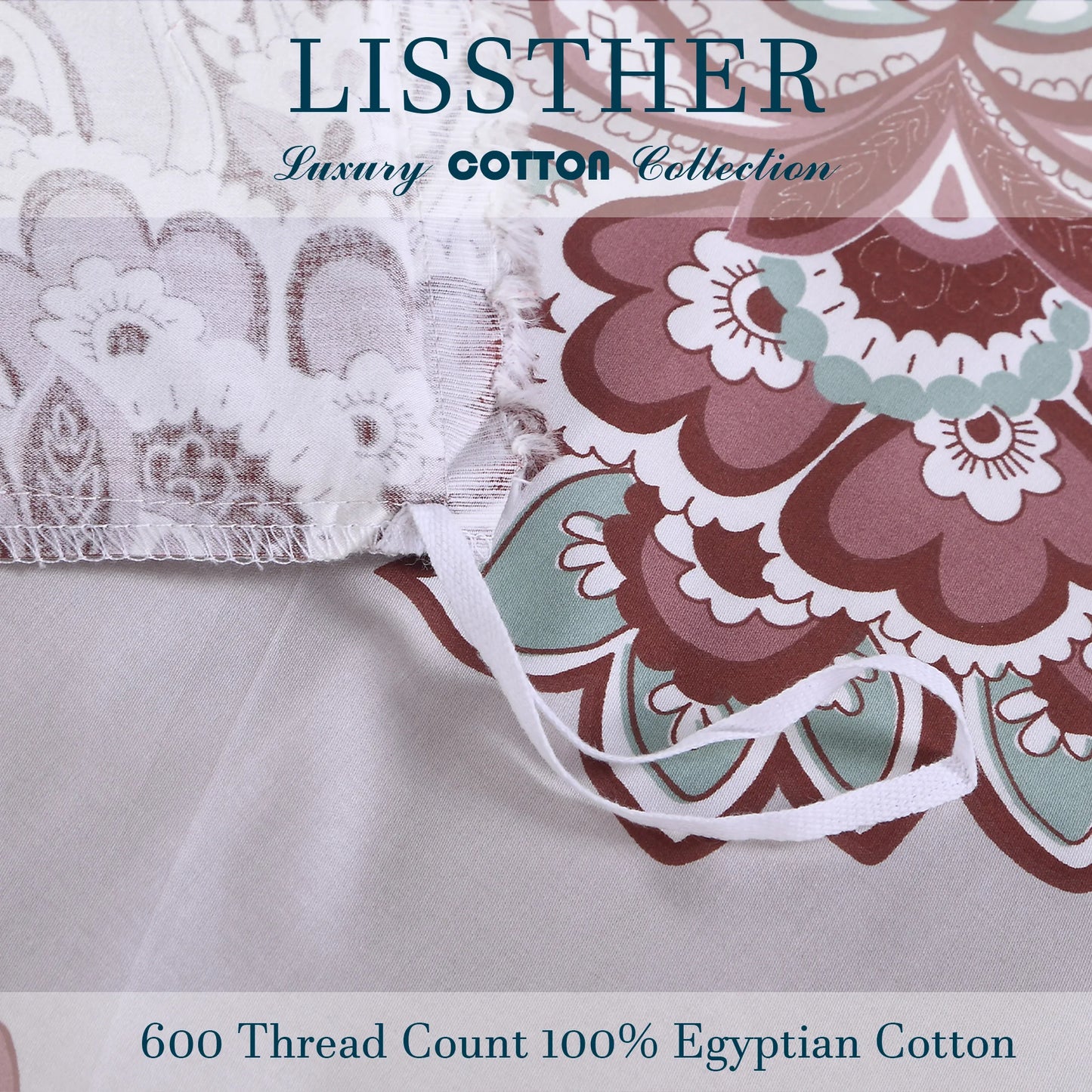 LISSTHERCN 3pc 600TC Egyptian Cotton Duvet Cover Set
