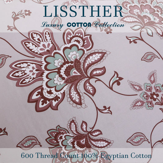 LISSTHERCN 3pc 600TC Egyptian Cotton Duvet Cover Set