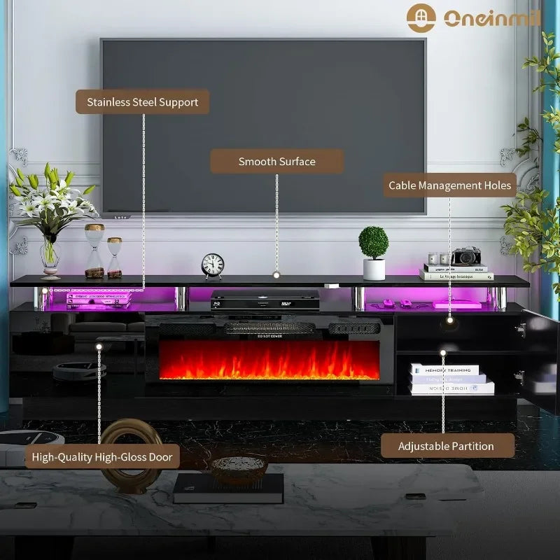 XMSJ Modern Electric Fireplace TV Stand With LED Flame