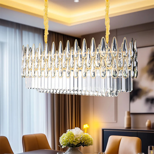 Vrygle Luxury Rectangle Crystal Chandelier Lamp Raindrop