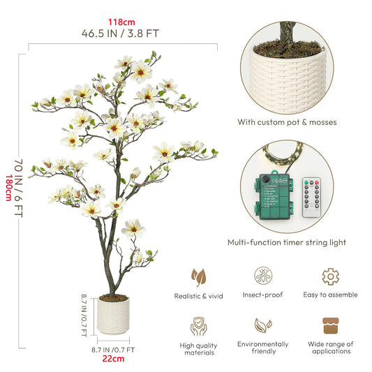 Guangdong Artificial Magnolia Plant With LED Light For Decor