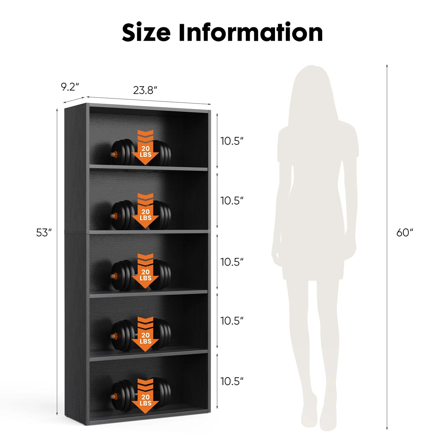 JHK 6 Tier Wooden Bookcase Floor Standing Open Bookshelf