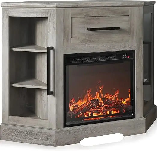 Color Modern Corner TV Stand with Electric Fireplace Heater