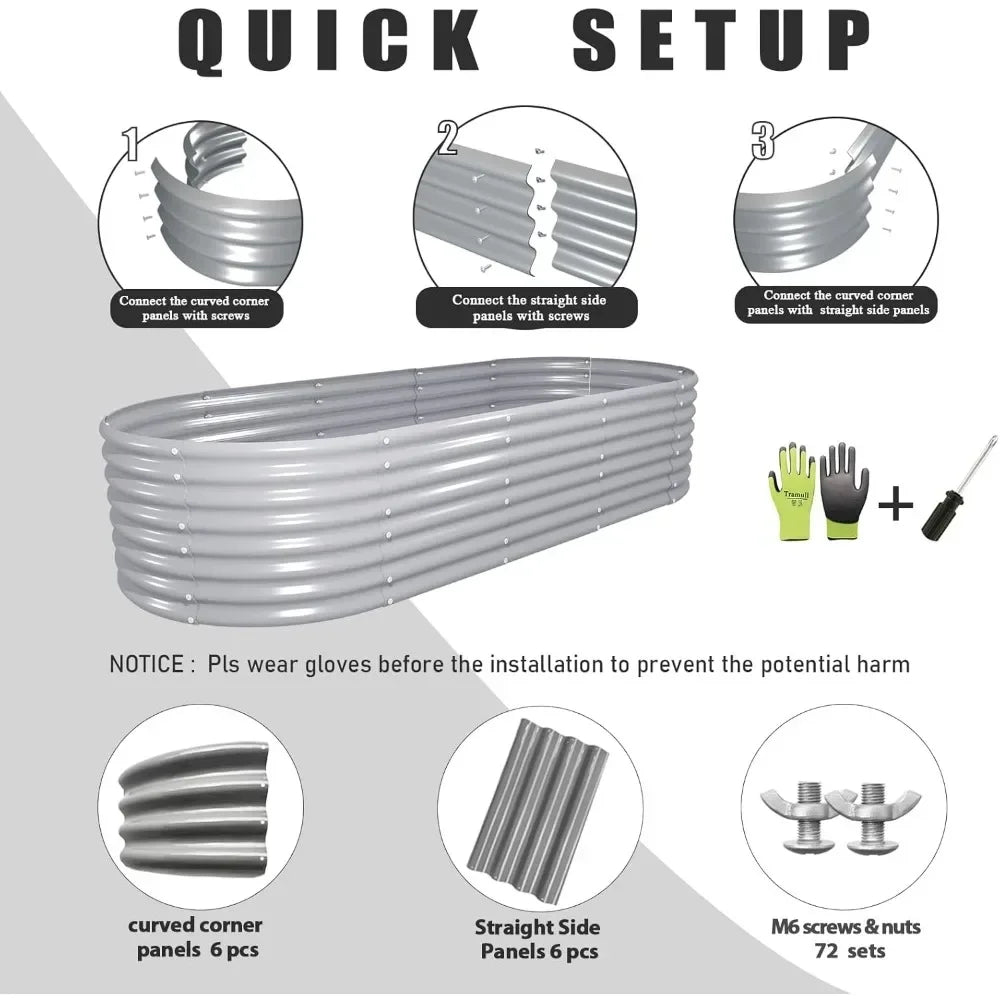 Galvanized Raised Garden Bed Kit Oval Metal Planter Box