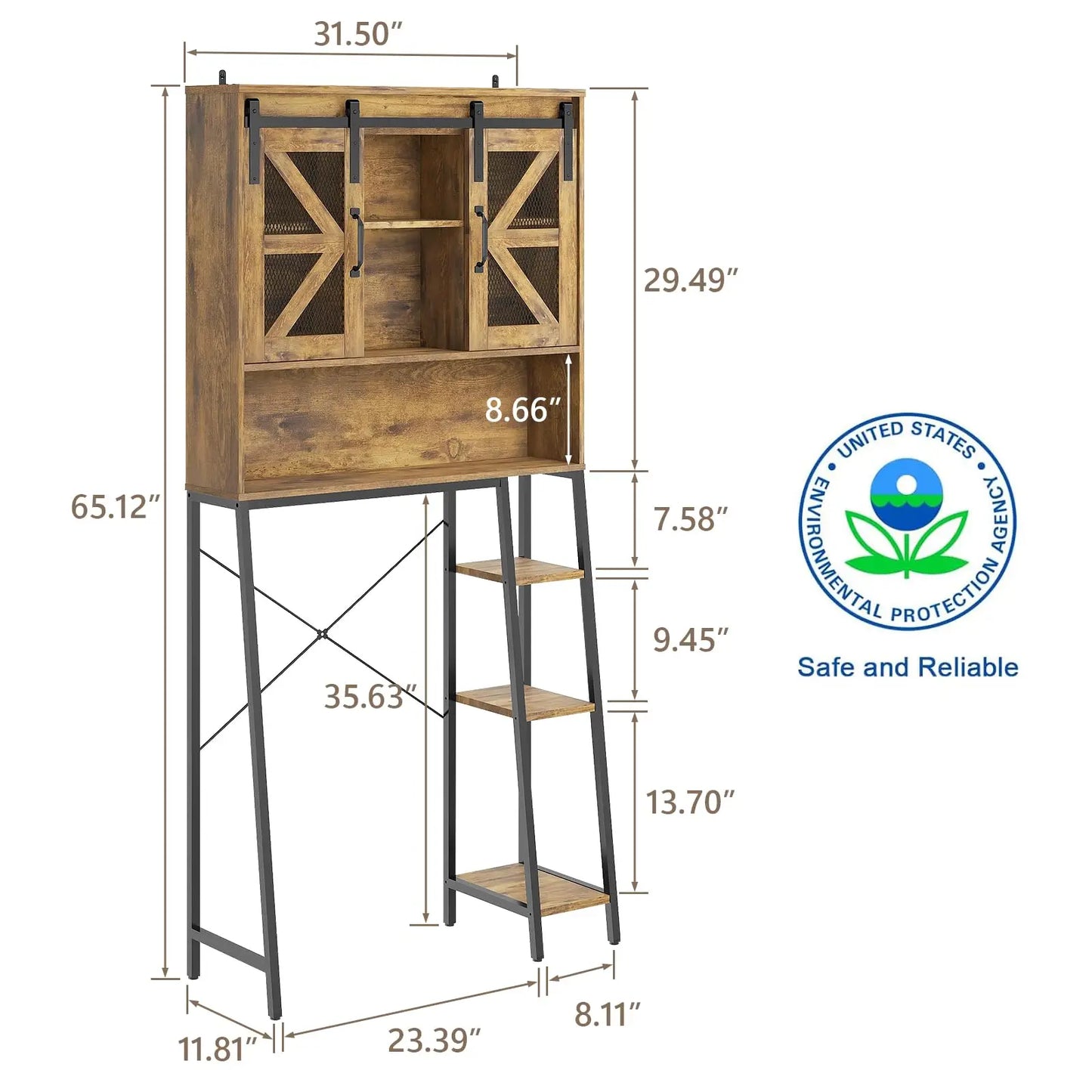 Vabches Over the Toilet Storage Cabinet Farmhouse Bathroom Storage Cabinet with Sliding Barn Door&Metal Legs Toilet Rack Laundry