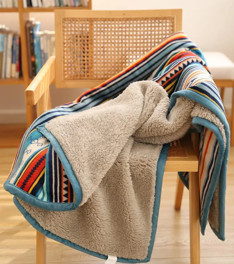 COTTEBED Lightweight Boho Sherpa Throw Striped Flannel Blanket Luxury Bed Cozy Comfort
