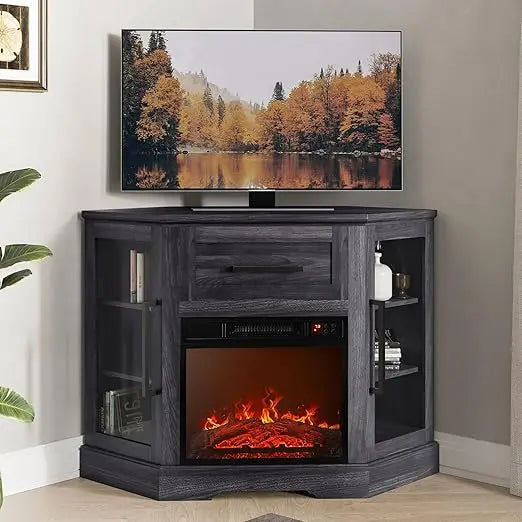 Color Modern Corner TV Stand with Electric Fireplace Heater