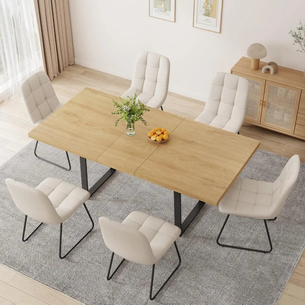 Warm Welcome Decor Oak Dining Table Set 7 Piece Modern